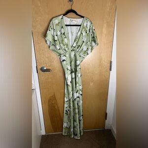 BHLDN Pale Green Floral Maxi Dress with White Blooms